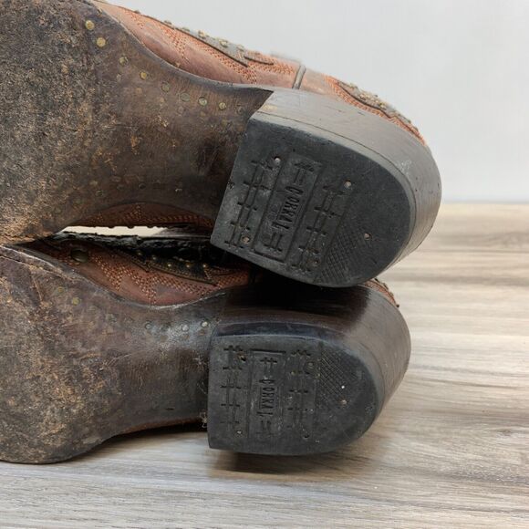 Corral G1042 Womens Studded Inlay 7M Brown Leather Inlay Snip Toe Western Boot - Picture 8 of 16